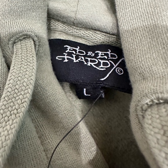 Ed Hardy Men’s Fleece Hoodie Green Skull Death Before Dishonor Size L NWT - Picture 4 of 5